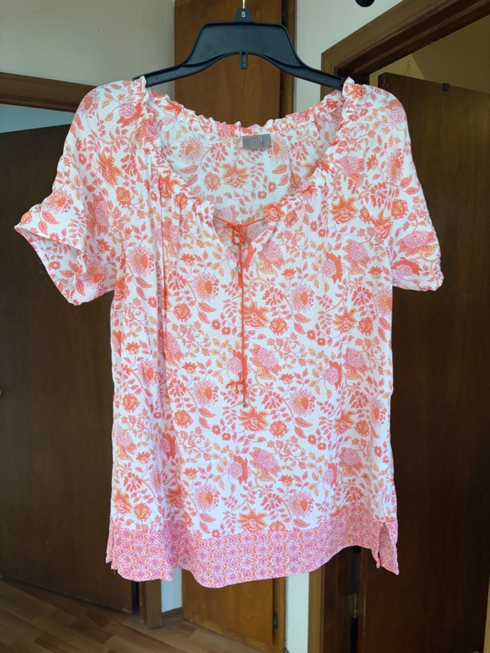 J. Jill White Top with Coral Floral Print